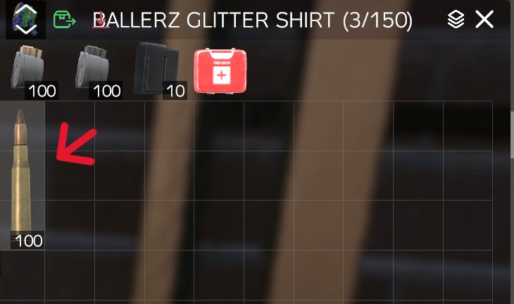 Inventory after stacked ammo is sorted