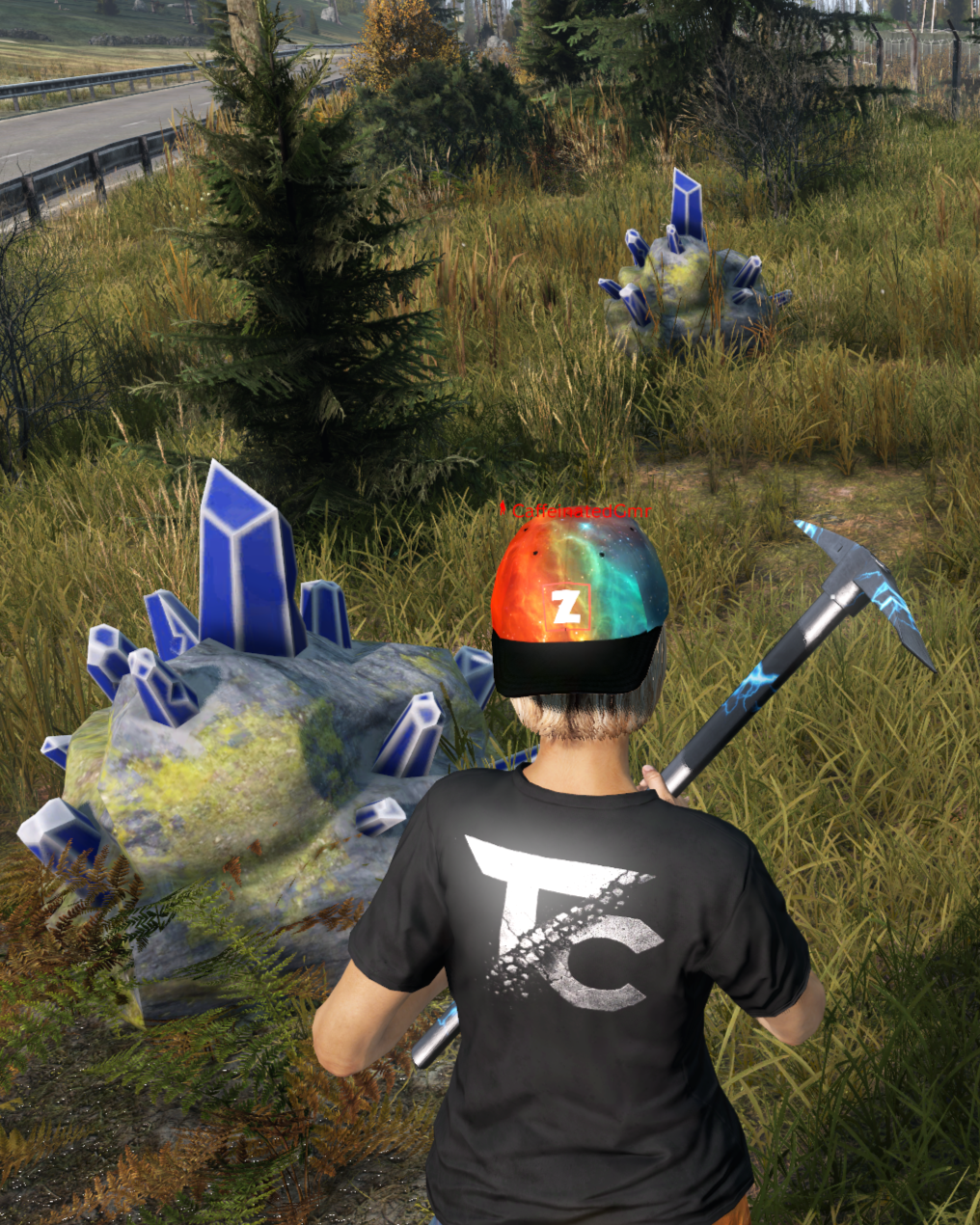 Mining gem nodes with a mining pickaxe