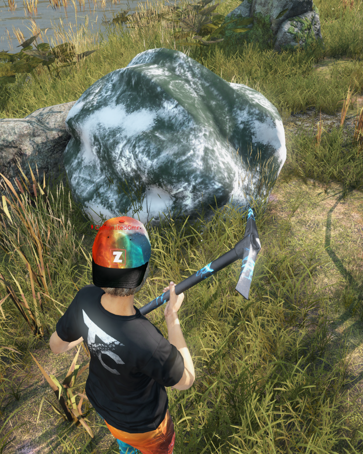 Mining ore with a mining pickaxe