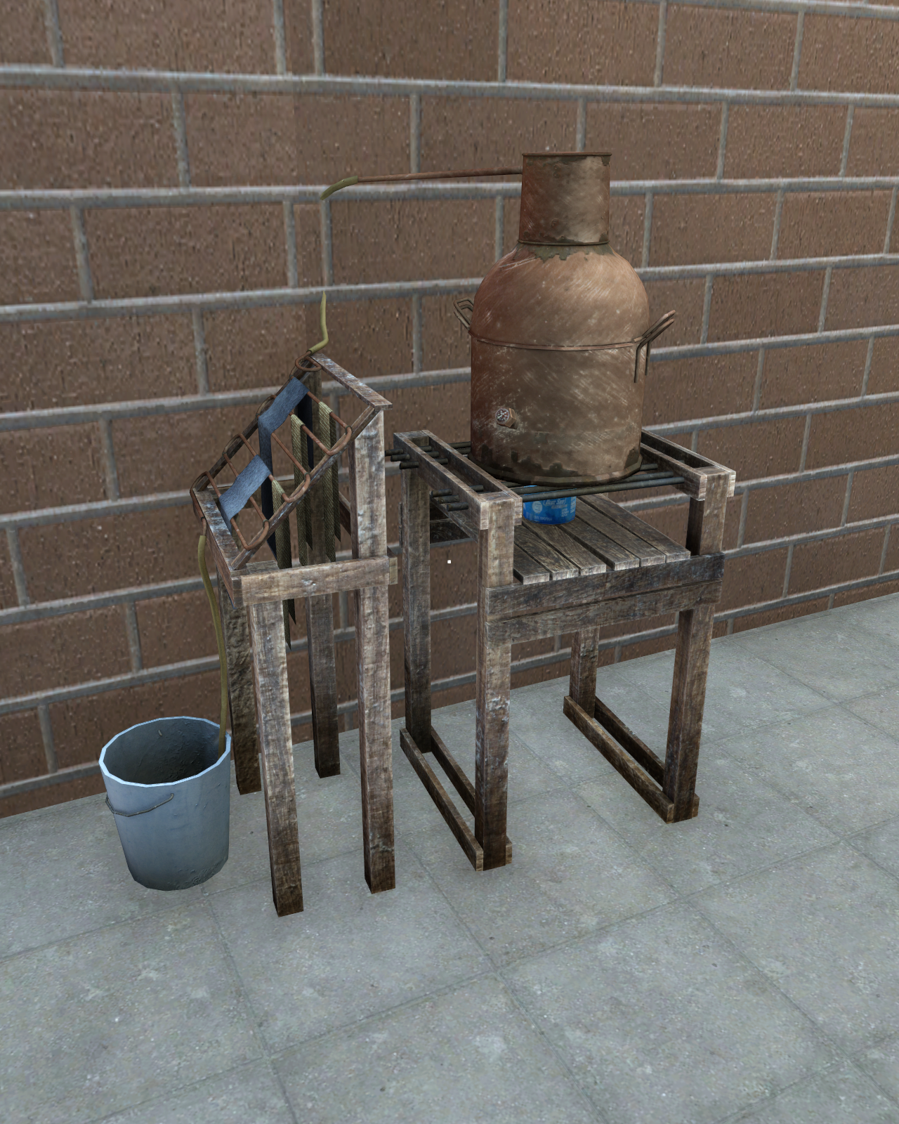 Moonshine still placed indoors
